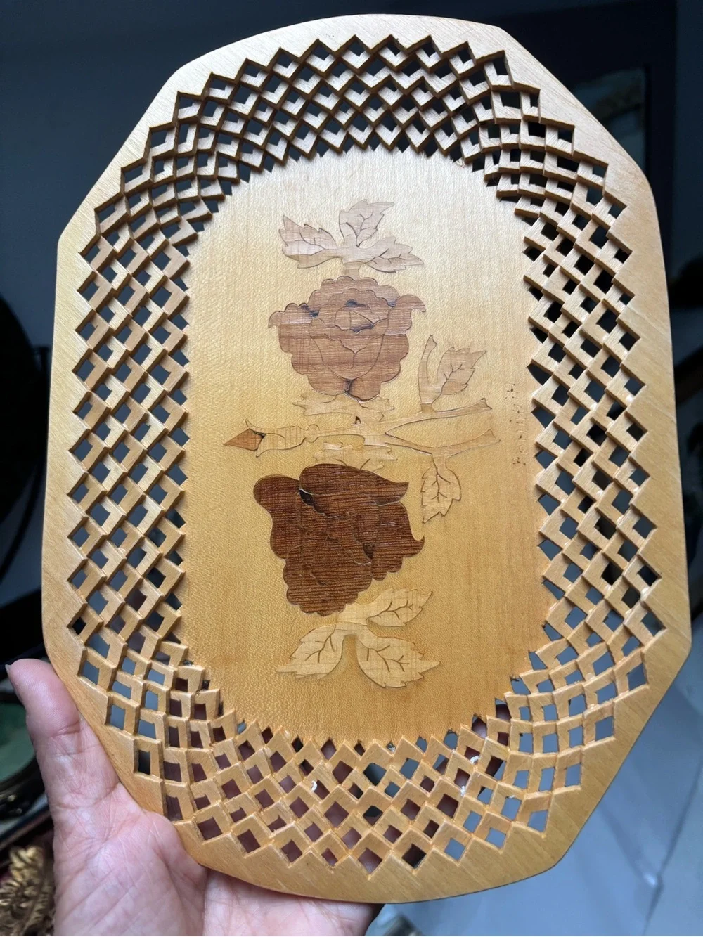 Vintage Handcrafted signed Wooden Serving Tray
